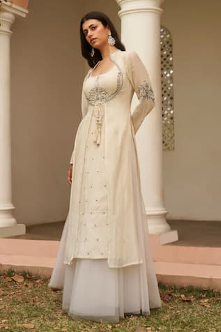 Amrta By Guneet Kondal Hand Embroidered Kurta Skirt Set 