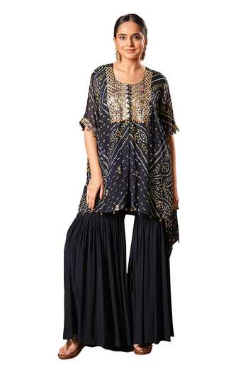 Sonali Methi Blue Bandhani Kaftan & Sharara Set 
