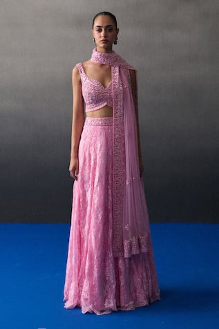 Angad Singh Pink Chentilly Lehenga Set 