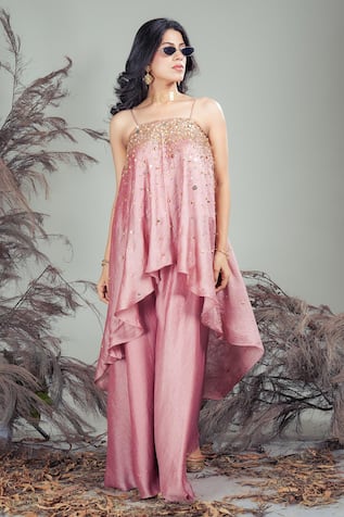 Rirasa Hand Embroidered Pink Tunic & Sharara Set 