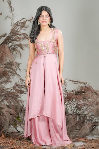 Rirasa Hand Embroidered Pink Kurta with Sharara 