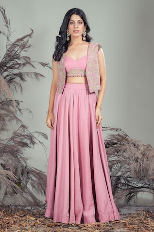 Rirasa Pink Hand Embroidered Skirt Set 