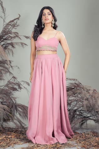 Rirasa Pink Hand Embroidered Blouse & Skirt Set 