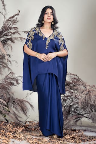 Rirasa Navy Blue Hand Embroidered Tunic & Skirt 