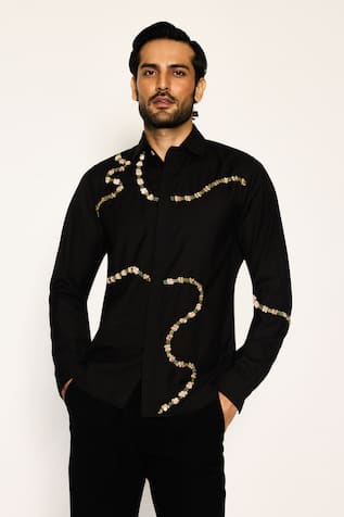 Ankit V Kapoor Orion Line Woven Black Shirt 