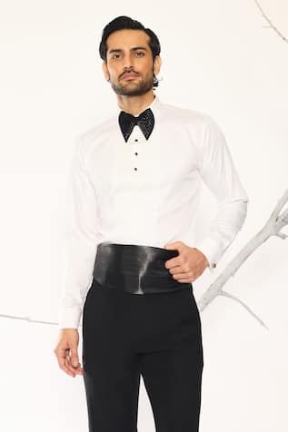 Ankit V Kapoor Ivory Woven Pintux Shirt 