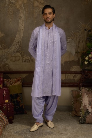 Ankit V Kapoor Lilac Woven Designer Kurta Set 