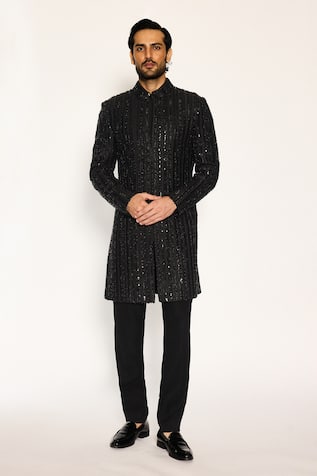 Ankit V Kapoor Black Woven Designer Sherwani & Pant Set 