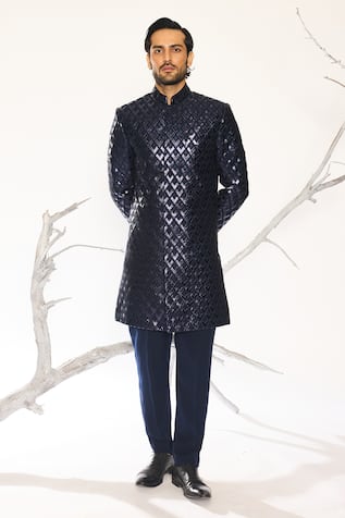 Ankit V Kapoor Futuristic Dusk Blue Sherwani & Pant Set 