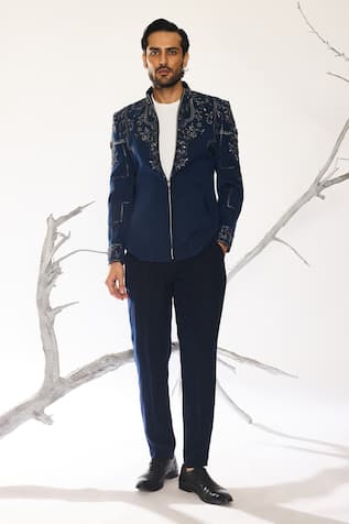 Ankit V Kapoor Azure Vault Deep Blue Shacket & Pant Set 