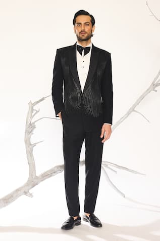 Ankit V Kapoor Designer Woven Jet Black Tuxedo Set 