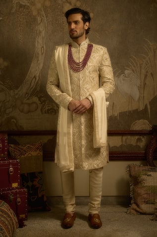 Ankit V Kapoor Mehraan Woven Silk Sherwani Set 