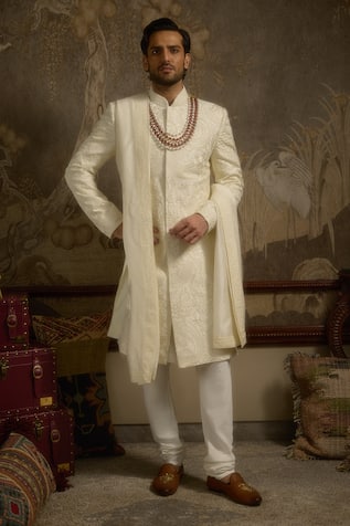 Ankit V Kapoor Afreen Woven Silk Sherwani Set 