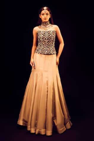 Label Anshu Khathuria Gold Hand Embroidered Corset & Skirt Set 