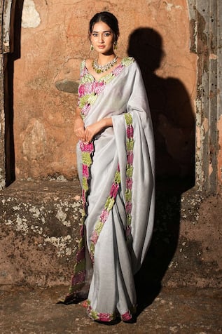 Label Anshu Khathuria Designer Tissue Saree Set 