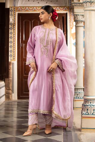 Neha Khullar Purple Chanderi Mirror Work Kurta Set 