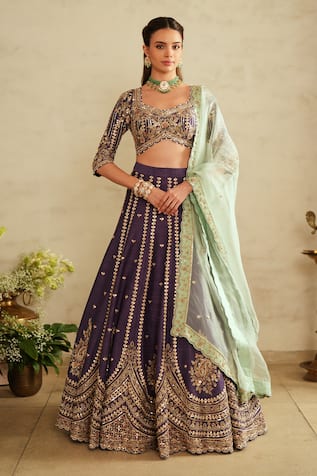 Saisha Purple Raw Silk Embroidered Lehenga Set 