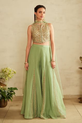 Saisha Aqua Green Embroidered Blouse Set 