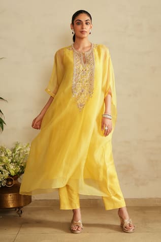 Saisha Lemon Yellow Kaftan Set 
