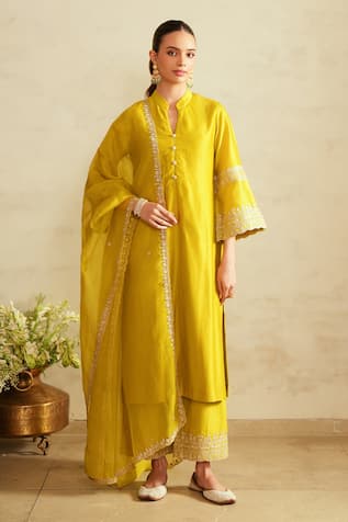 Saisha Lime Green Chanderi Silk Kurta Set 