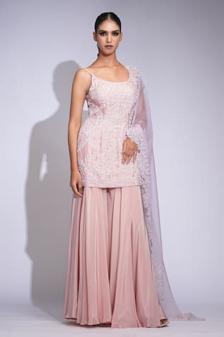 Shruti S Pink Sequined Kurta Sharara Set 