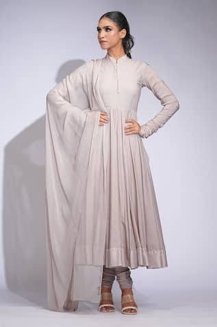 Shruti S Beige Thread Work Anarkali Set 