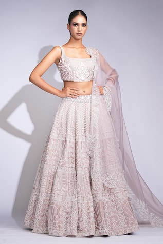 Shruti S Rose Gold Embroidered Lehenga Set 