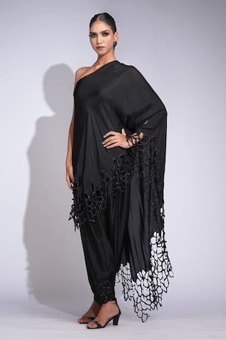 Shruti S Black Silk Kaftan Set  