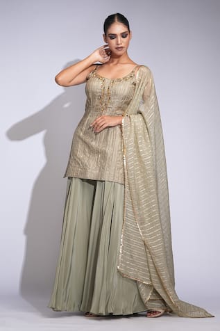 Shruti S Green Embroidered Kurta Sharara Set 