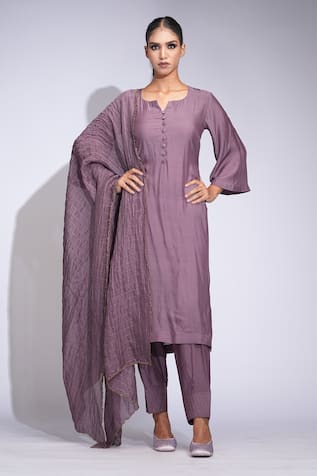 Shruti S Zari-Checked Purple Kurta Set 