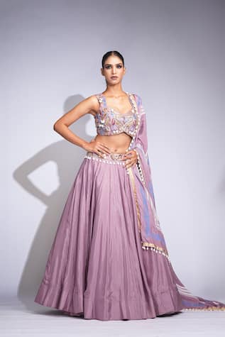 Shruti S Purple Silk Embroidered Lehenga Set 