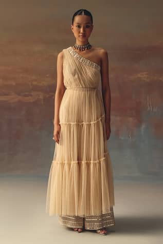 Peach One Shoulder Anarkali Dress 