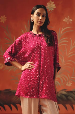 Twenty Nine Wild Berry Gajji Silk Tunic Top 