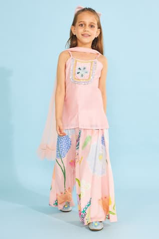 Peach Floral Tunic Sharara Set 