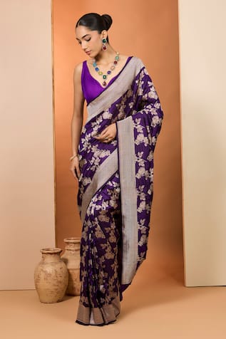 Neha Khullar Designer Purple Pure Silk Saree With Unstitched Blouse 
