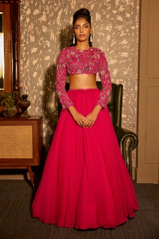 Krishna Padia Pink Hand Embroidered Lehenga Set 