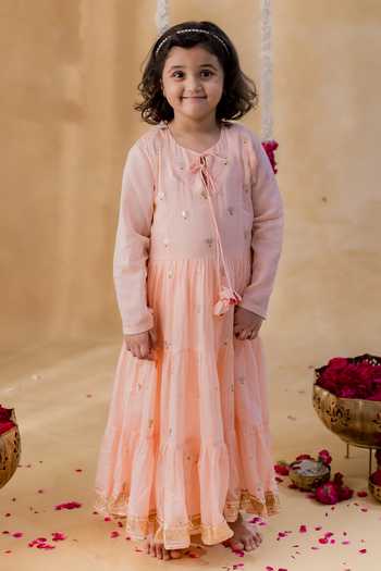 MR Brat Meher Pink Tiered Mulmul Kurta Set 