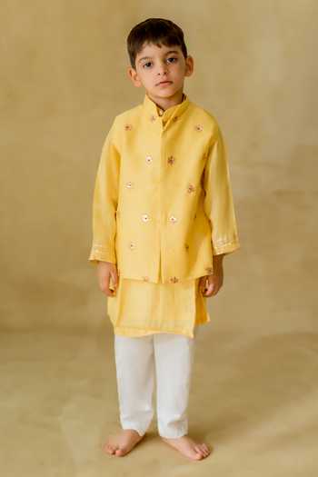 MR Brat Yellow Starburst Nehru Jacket Set 