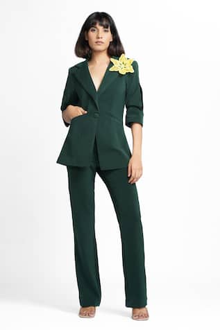 Ahi Clothing X AZA Agatha 3-D Brooch Coat & Pant Set 