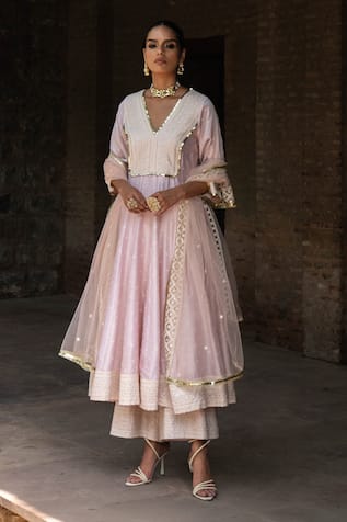 Preevin Big Border Onion Pink Anarkali With Pant 