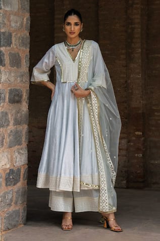 Preevin Big Border Ice Blue Anarkali Set 