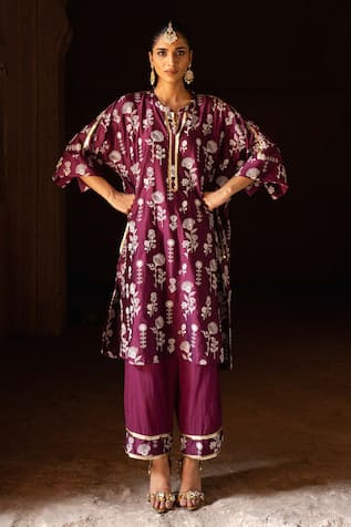 Preevin Wine Sunflower Kurta With Pant 
