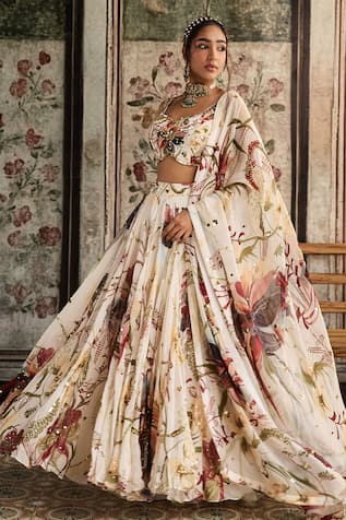 Diyarajvvir Floral Print Ivory Lehenga Set 
