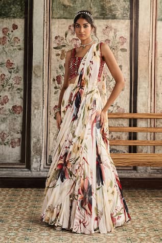 Diyarajvvir Floral Print Lehenga Saree With Blouse 