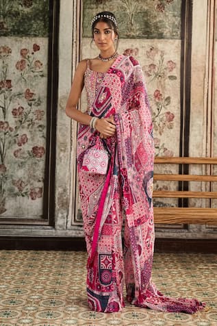 Diyarajvvir Fuschia Designer Pre-Draped Saree Set 