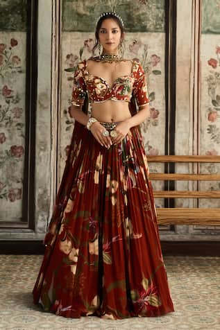 Diyarajvvir Rust Floral Print Lehenga Set 