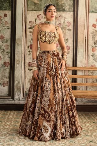 Diyarajvvir Caramel Brown Printed Lehenga Set 