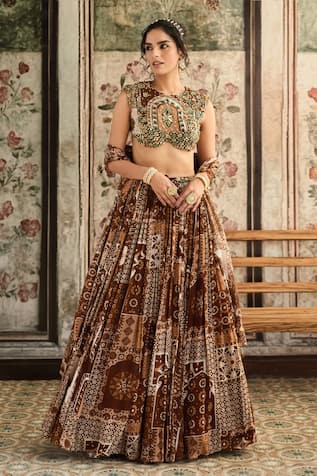 Diyarajvvir Caramel Brown Printed Lehenga Set 