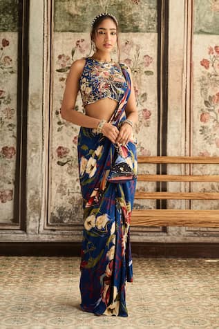 Diyarajvvir Floral Print Pre-Draped Skirt Saree With Blouse 