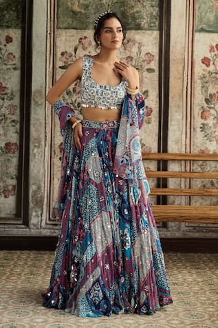 Diyarajvvir Teal Blue Printed Lehenga Set 
